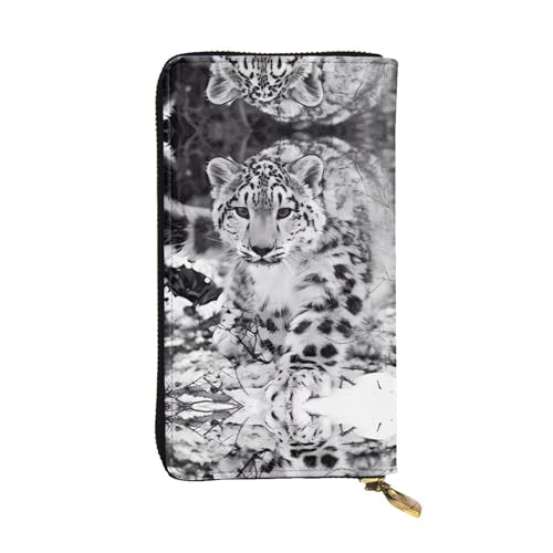 Snow Leopard Print Leder Lange Clutch Geldbörse für Damen - Mode mit mehreren Kartenfächern, Münzfach, Schwarz, Einheitsgröße Snow Leopard Print Leder Lange Clutch Geldbörse für Damen - Mode mit mehreren Kartenfächern, Münzfach, Schwarz, Einheitsgröße von JaoXer