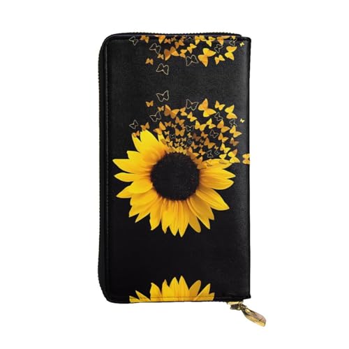 Sonnenblume Blumen Schmetterlinge Kunstdruck Leder Lange Clutch Geldbörse für Frauen - Mode mit mehreren Kartenfächern, Münzfach, Schwarz, Einheitsgröße Sonnenblume Blumen Schmetterlinge Kunstdruck Leder Lange Clutch Geldbörse für Frauen - Mode mit mehreren Kartenfächern, Münzfach, Schwarz, Einheitsgröße von JaoXer