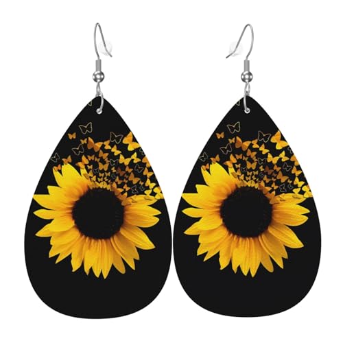 Sonnenblume Blumen Schmetterlinge Kunstdruck Leder Ohrringe für Frauen - baumelnde Tropfenohrringe, perfekt für Partys und Kostümzubehör, Einheitsgröße, Leder, kein Edelstein Sonnenblume Blumen Schmetterlinge Kunstdruck Leder Ohrringe für Frauen - baumelnde Tropfenohrringe, perfekt für Partys und Kostümzubehör, Einheitsgröße, Leder, kein Edelstein von JaoXer