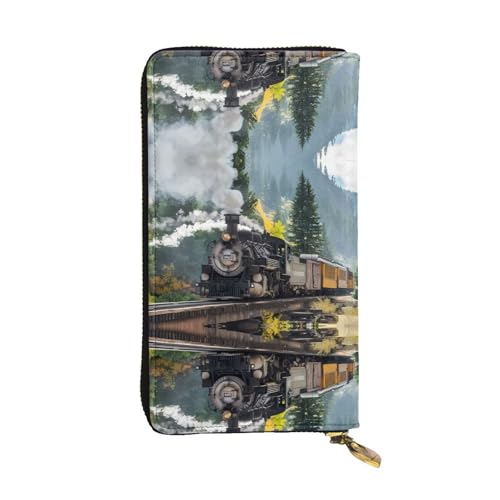 Steam Train Print Leder Lange Clutch Geldbörse für Damen - Mode mit mehreren Kartenfächern, Münzfach, Schwarz, Einheitsgröße von JaoXer