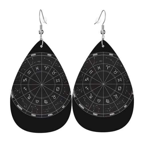 Sternzeichen Sternbild Weltraum Druck Leder Ohrringe für Frauen - baumelnde Tropfenohrringe, perfekt für Partys und Kostümzubehör, Einheitsgröße, Leder, kein Edelstein Sternzeichen Sternbild Weltraum Druck Leder Ohrringe für Frauen - baumelnde Tropfenohrringe, perfekt für Partys und Kostümzubehör, Einheitsgröße, Leder, kein Edelstein von JaoXer