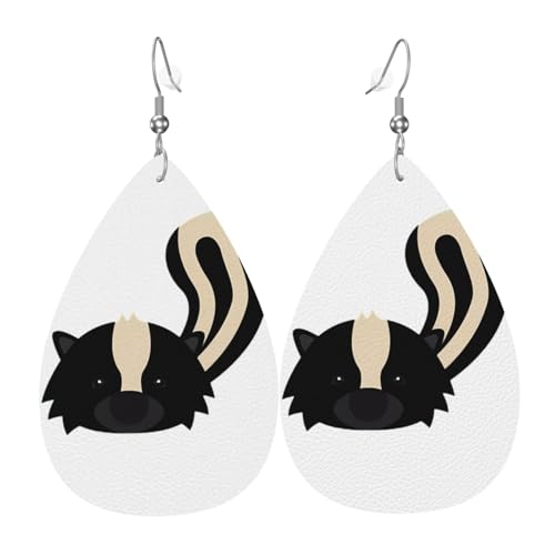 Stinktier Druck Leder Ohrringe für Frauen - baumelnde Tropfenohrringe, perfekt für Partys und Kostümzubehör, Einheitsgröße, Leder, kein Edelstein von JaoXer