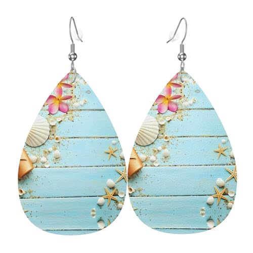 Strandthema Muscheln Druck Leder Ohrringe für Frauen - baumelnde Tropfenohrringe, perfekt für Partys und Kostümzubehör, Einheitsgröße, Leder, kein Edelstein von JaoXer