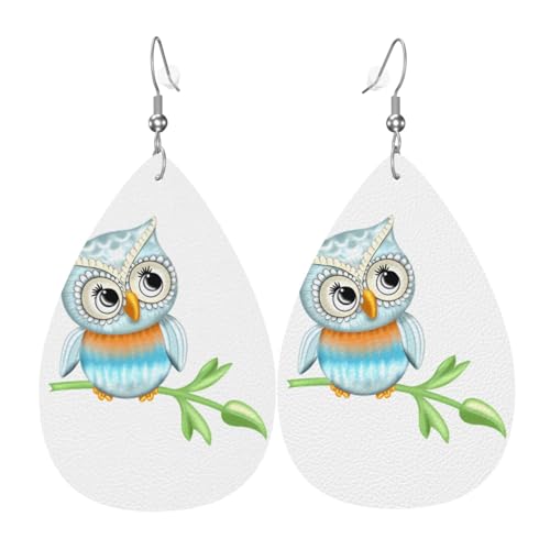 Süße Eule Druck Leder Ohrringe für Frauen - baumelnde Tropfenohrringe, perfekt für Partys und Kostümzubehör, Einheitsgröße, Leder, kein Edelstein von JaoXer