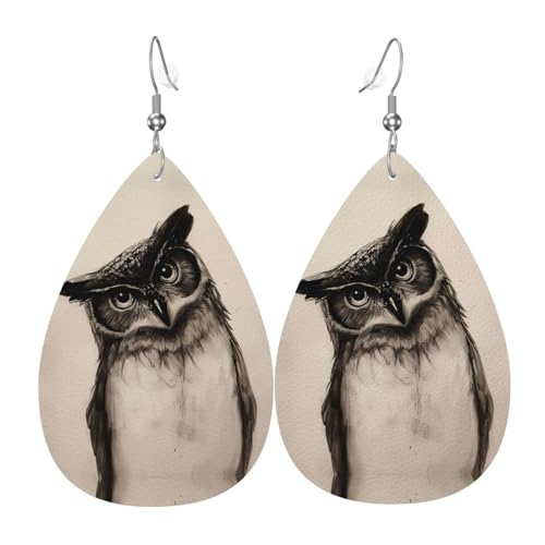 Süße Eule Druck Leder Ohrringe für Frauen - baumelnde Tropfenohrringe, perfekt für Partys und Kostümzubehör, Einheitsgröße, Leder, kein Edelstein von JaoXer