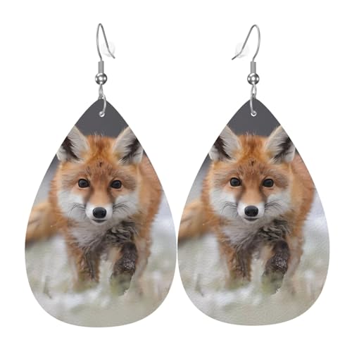 Süße Fuchs Druck Leder Ohrringe für Frauen - baumelnde Tropfenohrringe, perfekt für Partys und Kostümzubehör, Einheitsgröße, Leder, kein Edelstein von JaoXer