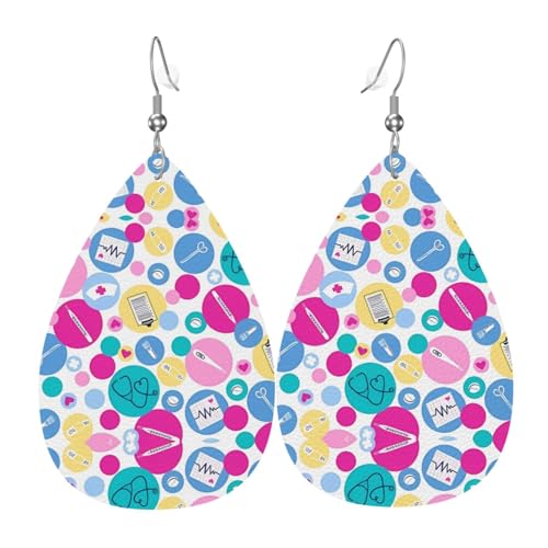 Süße Krankenschwester Druck Leder Ohrringe für Frauen - baumelnde Tropfenohrringe, perfekt für Partys und Kostümzubehör, Einheitsgröße, Leder, kein Edelstein von JaoXer
