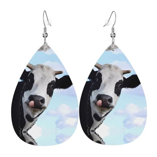 Süße Kuh-Druck Leder Ohrringe für Frauen - baumelnde Tropfenohrringe, perfekt für Partys und Kostümzubehör, Einheitsgröße, Leder, kein Edelstein Süße Kuh-Druck Leder Ohrringe für Frauen - baumelnde Tropfenohrringe, perfekt für Partys und Kostümzubehör, Einheitsgröße, Leder, kein Edelstein von JaoXer