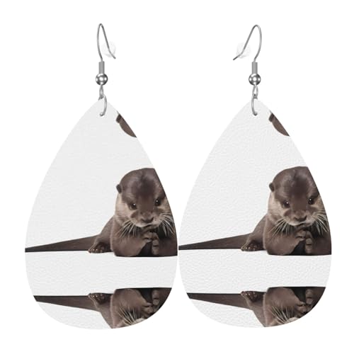 Süße Otter Druck Leder Ohrringe für Frauen - baumelnde Tropfenohrringe, perfekt für Partys und Kostümzubehör, Einheitsgröße, Leder, kein Edelstein von JaoXer