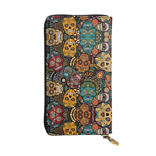 Sugar Skulls Print Leder Lange Clutch Geldbörse für Frauen - Mode mit mehreren Kartenfächern, Münzfach Sugar Skulls Print Leder Lange Clutch Geldbörse für Frauen - Mode mit mehreren Kartenfächern, Münzfach von JaoXer