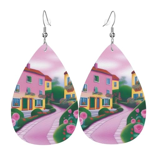 Sweet Romance Print Leder Ohrringe für Frauen - baumelnde Tropfenohrringe, perfekt für Partys und Kostümzubehör, Einheitsgröße, Leder, kein Edelstein von JaoXer