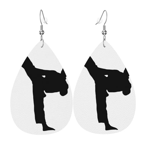 Taekwondo Kampfsport-Druck Leder-Ohrringe für Frauen - baumelnde Tropfen-Ohrringe, perfekt für Partys und Kostümzubehör, Einheitsgröße, Leder, kein Edelstein Taekwondo Kampfsport-Druck Leder-Ohrringe für Frauen - baumelnde Tropfen-Ohrringe, perfekt für Partys und Kostümzubehör, Einheitsgröße, Leder, kein Edelstein von JaoXer