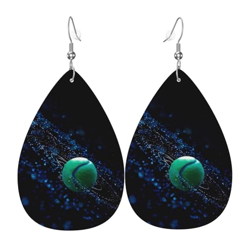 Tennis Print Leder Ohrringe für Frauen - baumelnde Tropfenohrringe, perfekt für Partys und Kostümzubehör, Einheitsgröße, Leder, kein Edelstein von JaoXer