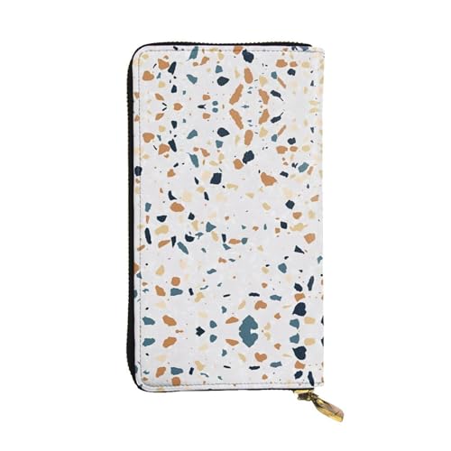 Terrazzo Marmor Pastell Druck Leder Lange Clutch Geldbörse für Frauen - Mode mit Mehrere Kartenfächern, Münzfach, Schwarz, One Size Terrazzo Marmor Pastell Druck Leder Lange Clutch Geldbörse für Frauen - Mode mit Mehrere Kartenfächern, Münzfach, Schwarz, One Size von JaoXer