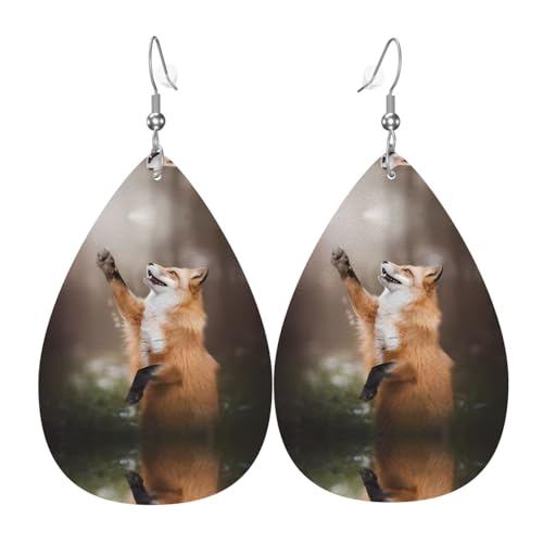 Tier Fuchs Muster Druck Leder Ohrringe für Frauen - baumelnde Tropfenohrringe, perfekt für Partys und Kostümzubehör, Einheitsgröße, Leder, kein Edelstein Tier Fuchs Muster Druck Leder Ohrringe für Frauen - baumelnde Tropfenohrringe, perfekt für Partys und Kostümzubehör, Einheitsgröße, Leder, kein Edelstein von JaoXer