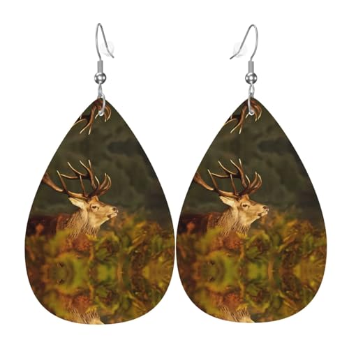 Tier Hirsch Druck Leder Ohrringe für Frauen - baumelnde Tropfenohrringe, perfekt für Partys und Kostümzubehör, Einheitsgröße, Leder, kein Edelstein von JaoXer