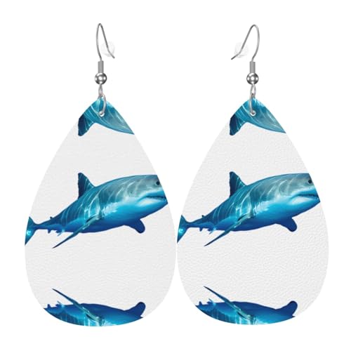 Tolle weiße Hai-Druck Leder-Ohrringe für Frauen - baumelnde Tropfenohrringe, perfekt für Partys und Kostümzubehör, Einheitsgröße, Leder, kein Edelstein Tolle weiße Hai-Druck Leder-Ohrringe für Frauen - baumelnde Tropfenohrringe, perfekt für Partys und Kostümzubehör, Einheitsgröße, Leder, kein Edelstein von JaoXer