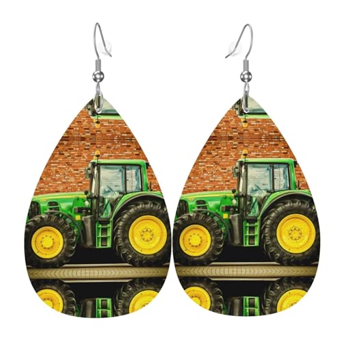 Traktor Thema Druck Leder Ohrringe für Frauen - baumelnde Tropfenohrringe, perfekt für Partys und Kostümzubehör, Einheitsgröße, Leder, kein Edelstein von JaoXer