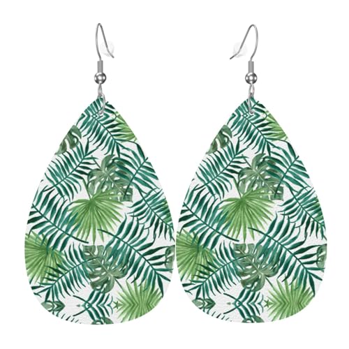 Transparente Palmblattmuster Druck Leder Ohrringe für Frauen - baumelnde Tropfenohrringe, perfekt für Partys und Kostümzubehör, Einheitsgröße, Leder, kein Edelstein von JaoXer