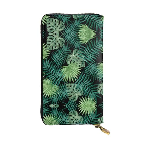 Transparentes Palmblattmuster Druck Leder Lange Clutch Geldbörse für Frauen - Mode mit mehreren Kartenfächern, Münzfach, Schwarz, Einheitsgröße Transparentes Palmblattmuster Druck Leder Lange Clutch Geldbörse für Frauen - Mode mit mehreren Kartenfächern, Münzfach, Schwarz, Einheitsgröße von JaoXer