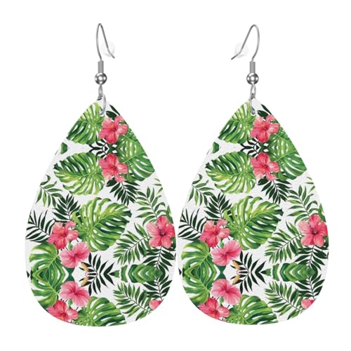 Tropische Blätter Druck Leder Ohrringe für Frauen - baumelnde Tropfenohrringe, perfekt für Partys und Kostümzubehör, Einheitsgröße, Leder, kein Edelstein Tropische Blätter Druck Leder Ohrringe für Frauen - baumelnde Tropfenohrringe, perfekt für Partys und Kostümzubehör, Einheitsgröße, Leder, kein Edelstein von JaoXer