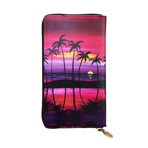 Tropische Palme Druck Leder Lange Clutch Geldbörse für Frauen - Mode mit mehreren Kartenfächern, Münzfach, Schwarz, Einheitsgröße von JaoXer