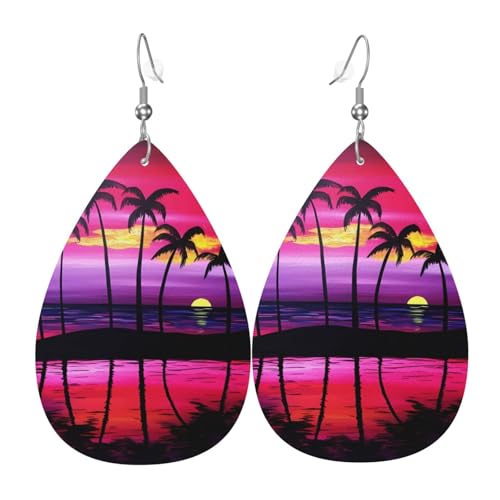 Tropische Palme Druck Leder Ohrringe für Frauen - baumelnde Tropfenohrringe, perfekt für Partys und Kostümzubehör, Einheitsgröße, Leder, kein Edelstein von JaoXer