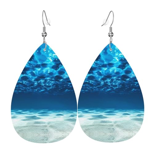 Unterwasser-Ozeanblick Druck Leder Ohrringe für Frauen - baumelnde Tropfenohrringe, perfekt für Partys und Kostümzubehör, Einheitsgröße, Leder, kein Edelstein von JaoXer