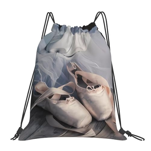Verstellbare leichte Ballettschuh-Druck-Kordelzugtasche - Perfekt für Sport, Fitnessstudio, Yoga und Reisen, Weiß, Einheitsgröße von JaoXer