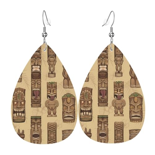 Vintage Aloha Tiki Muster Druck Leder Ohrringe für Frauen - baumelnde Tropfenohrringe, perfekt für Partys und Kostümzubehör, Einheitsgröße, Leder, kein Edelstein Vintage Aloha Tiki Muster Druck Leder Ohrringe für Frauen - baumelnde Tropfenohrringe, perfekt für Partys und Kostümzubehör, Einheitsgröße, Leder, kein Edelstein von JaoXer