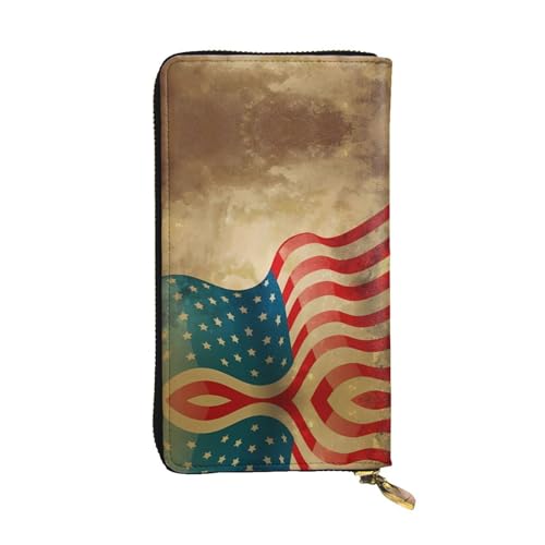 Vintage Amerikanische Flagge 4. Juli USA Druck Leder Lange Clutch Geldbörse für Frauen - Mode mit mehreren Kartenfächern, Münzfach, Schwarz, Einheitsgröße Vintage Amerikanische Flagge 4. Juli USA Druck Leder Lange Clutch Geldbörse für Frauen - Mode mit mehreren Kartenfächern, Münzfach, Schwarz, Einheitsgröße von JaoXer