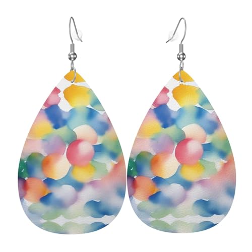 Wasserfarben-Traumdruck Leder-Ohrringe für Frauen – baumelnde Tropfen-Ohrringe, perfekt für Partys und Kostümzubehör, Einheitsgröße, Leder, kein Edelstein von JaoXer