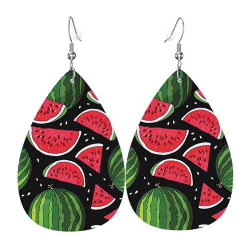 Wassermelone Druck Leder Ohrringe für Frauen - baumelnde Tropfenohrringe, perfekt für Partys und Kostümzubehör, Einheitsgröße, Leder, kein Edelstein Wassermelone Druck Leder Ohrringe für Frauen - baumelnde Tropfenohrringe, perfekt für Partys und Kostümzubehör, Einheitsgröße, Leder, kein Edelstein von JaoXer