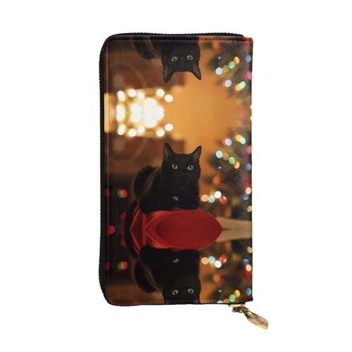 Weihnachten Schwarz Katze Druck Leder Lange Clutch Geldbörse für Frauen - Mode mit Mehrere Kartenfächern, Münzfach, Schwarz, Einheitsgröße von JaoXer