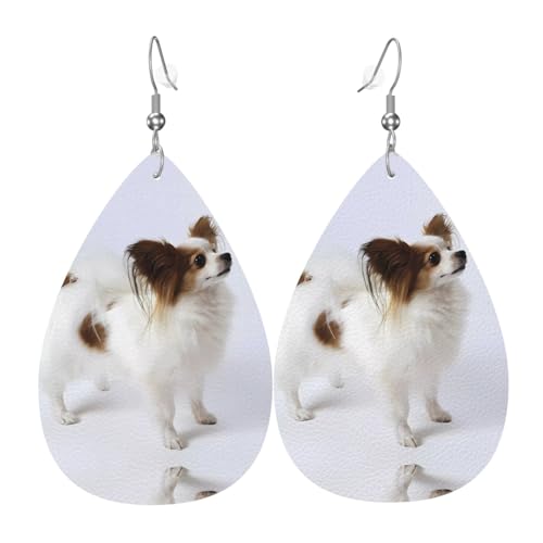 Weiße Papillon-Druck-Leder-Ohrringe für Frauen - baumelnde Tropfenohrringe, perfekt für Partys und Kostümzubehör, Einheitsgröße, Leder, kein Edelstein von JaoXer