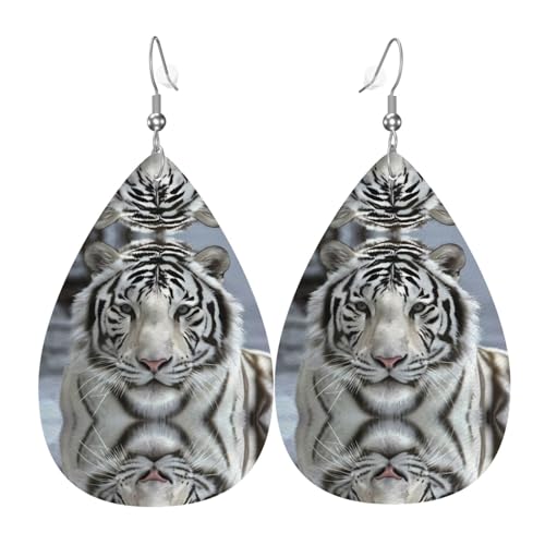 Weiße Tiger Print Leder Ohrringe für Frauen - baumelnde Tropfenohrringe, perfekt für Partys und Kostümzubehör, Einheitsgröße, Leder, kein Edelstein von JaoXer