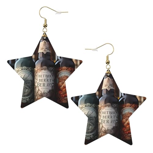 Weiße trendige Leder-Stern-Ohrringe für Frauen – 3 Bierflaschen Druck baumelnder Schmuck, leichte modische Creolen-Anhänger, Einheitsgröße, Leder, Kein Edelstein Weiße trendige Leder-Stern-Ohrringe für Frauen – 3 Bierflaschen Druck baumelnder Schmuck, leichte modische Creolen-Anhänger, Einheitsgröße, Leder, Kein Edelstein von JaoXer