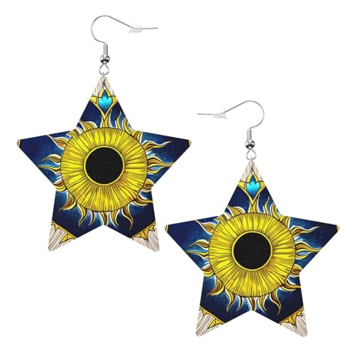 Weiße trendige Leder-Stern-Ohrringe für Frauen – Cartoon-Herz-Sonnen-Druck, baumelnder Schmuck, leicht, modisch, Creolen-Anhänger, Einheitsgröße, Leder, Kein Edelstein von JaoXer