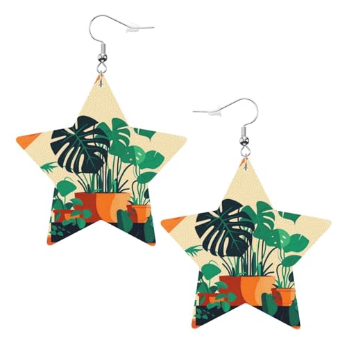 Weiße trendige Leder-Stern-Ohrringe für Frauen – Cartoon-Rollenrücken, Bambus-Druck, baumelnder Schmuck, leicht, modisch, Creolen-Anhänger, Einheitsgröße, Leder, Kein Edelstein von JaoXer
