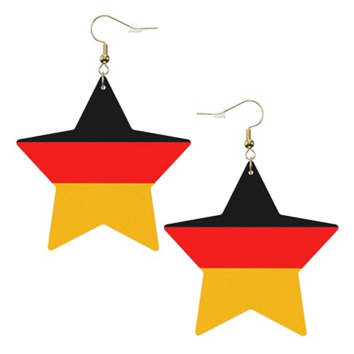 Weiße trendige Leder-Stern-Ohrringe für Frauen – Deutschlandflaggen-Druck, baumelnder Schmuck, leicht, modisch, Creolen-Anhänger, Einheitsgröße, Leder, Kein Edelstein von JaoXer