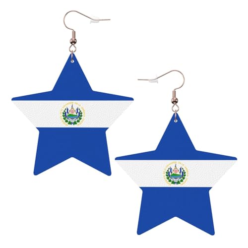 Weiße trendige Leder-Stern-Ohrringe für Frauen – El Salvador Print baumelnder Schmuck, leichte modische Creolen-Anhänger, Einheitsgröße, Leder, Kein Edelstein von JaoXer