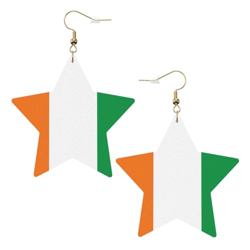 Weiße trendige Leder-Stern-Ohrringe für Frauen – Flagge der Elfenbeinküste Druck baumelnder Schmuck, leichte modische Creolen-Anhänger, Einheitsgröße, Leder, Kein Edelstein Weiße trendige Leder-Stern-Ohrringe für Frauen – Flagge der Elfenbeinküste Druck baumelnder Schmuck, leichte modische Creolen-Anhänger, Einheitsgröße, Leder, Kein Edelstein von JaoXer