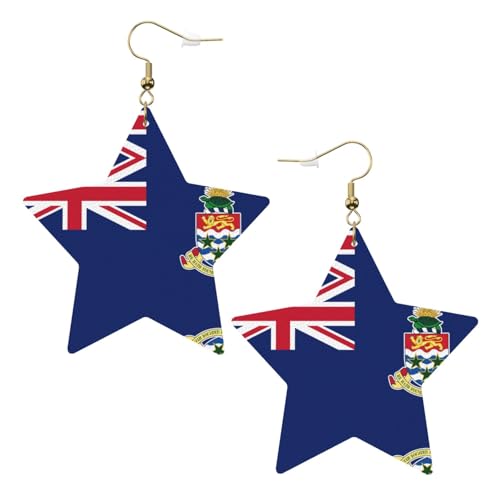 Weiße trendige Leder-Stern-Ohrringe für Frauen – Flagge der Kaimaninseln Druck baumelnder Schmuck, leichte modische Creolen-Anhänger, Einheitsgröße, Leder, Kein Edelstein von JaoXer