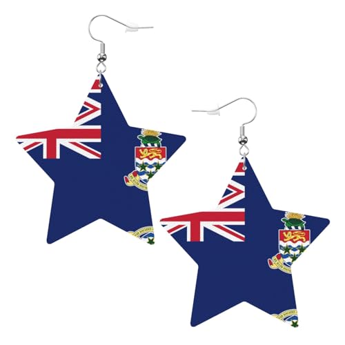 Weiße trendige Leder-Stern-Ohrringe für Frauen – Flagge der Kaimaninseln Druck baumelnder Schmuck, leichte modische Creolen-Anhänger, Einheitsgröße, Leder, Kein Edelstein von JaoXer