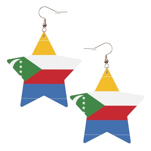 Weiße trendige Leder-Stern-Ohrringe für Frauen - Flagge der Komoren Druck baumeln Schmuck, leichte modische Creolen Anhänger, Einheitsgröße, Leder, Kein Edelstein Weiße trendige Leder-Stern-Ohrringe für Frauen - Flagge der Komoren Druck baumeln Schmuck, leichte modische Creolen Anhänger, Einheitsgröße, Leder, Kein Edelstein von JaoXer