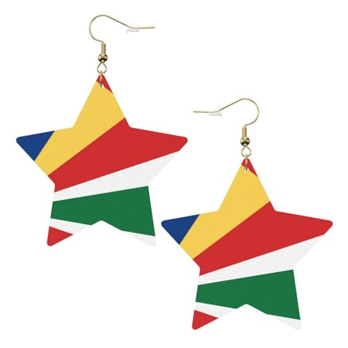 Weiße trendige Leder-Stern-Ohrringe für Frauen – Flagge der Seychellen Druck baumelnder Schmuck, leichte modische Creolen-Anhänger, Einheitsgröße, Leder, Kein Edelstein von JaoXer