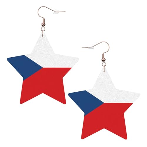Weiße trendige Leder-Stern-Ohrringe für Frauen – Flagge der Tschechischen Republik Druck baumeln Schmuck, leichte modische Creolen Anhänger, Einheitsgröße, Leder, Kein Edelstein Weiße trendige Leder-Stern-Ohrringe für Frauen – Flagge der Tschechischen Republik Druck baumeln Schmuck, leichte modische Creolen Anhänger, Einheitsgröße, Leder, Kein Edelstein von JaoXer