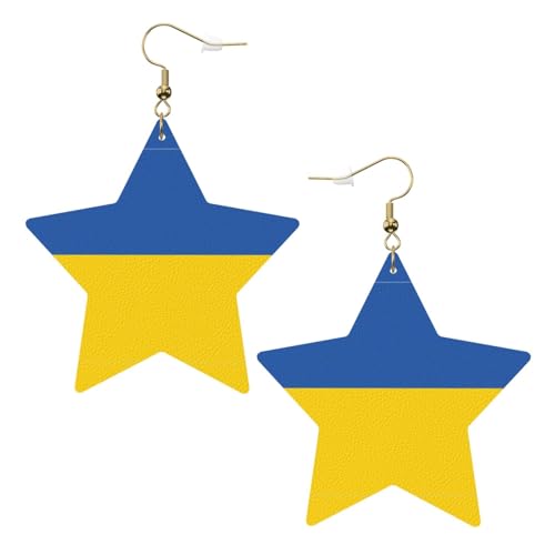 Weiße trendige Leder-Stern-Ohrringe für Frauen – Flagge der Ukraine Druck baumelnder Schmuck, leichte modische Creolen-Anhänger, One Size, Leder, Kein Edelstein Weiße trendige Leder-Stern-Ohrringe für Frauen – Flagge der Ukraine Druck baumelnder Schmuck, leichte modische Creolen-Anhänger, One Size, Leder, Kein Edelstein von JaoXer