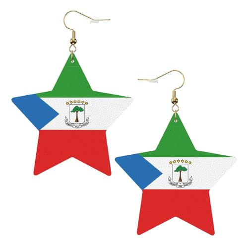 Weiße trendige Leder-Stern-Ohrringe für Frauen – Flagge von Äquatorialguinea Druck baumelnder Schmuck, leichte modische Creolen-Anhänger, Einheitsgröße, Leder, Kein Edelstein von JaoXer