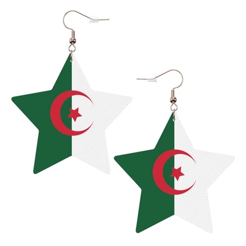 Weiße trendige Leder-Stern-Ohrringe für Frauen – Flagge von Algerien Druck baumelnder Schmuck, leichte modische Creolen-Anhänger, One Size, Leder, Kein Edelstein Weiße trendige Leder-Stern-Ohrringe für Frauen – Flagge von Algerien Druck baumelnder Schmuck, leichte modische Creolen-Anhänger, One Size, Leder, Kein Edelstein von JaoXer